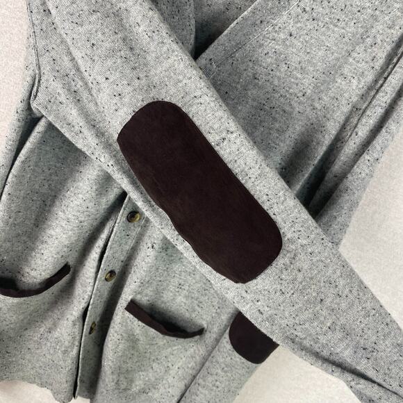 Thomas Parker Mens Cardigan Sweater Size Medium Suede Elbow Patches Grandpacore - Picture 5 of 11